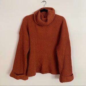 Rust Waffle Knit Oversized Sweater